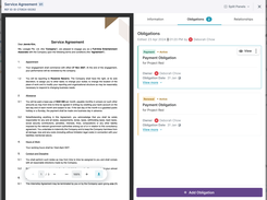 A screenshot of Lexagle's obligations tracking feature