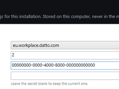 Liscaragh Migrate API settings screen for Datto Workplace, with region, cell number, client ID, and secret fields.