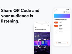 Share a QR code with your audience. Listeners scan it on their phone and join the event instantly. Works on iOS, Android, and any web browser.