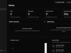 Get a real-time command center for your AI receptionist. Track calls, messages, appointments, caller activity, average call duration, follow-ups that need attention, and upcoming bookings from one clean dashboard, so you always know what your front desk handled and what still needs your team’s touch.