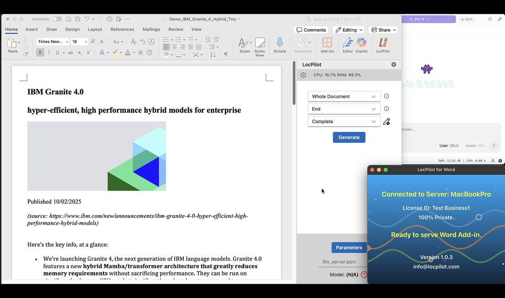 Use local IBM Granite 4 modesl in Microsoft Word.