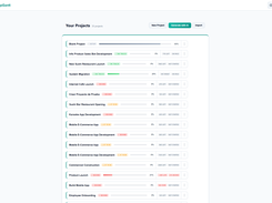 LoopGantt project dashboard listing projects with progress bars, status labels, and project creation options.