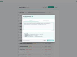 LoopGantt AI Project Generator dialog with a text prompt field and project-scope suggestions.