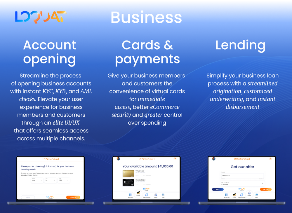 Loquat Business: Account opening, Cards & payments, and Lending for SMBs and enterprises