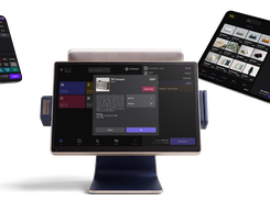 POS on desktop, tablet and phone, showing item details and the loyalty member on the sale