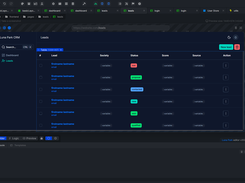 Luna Park editor showing a preview of a dark CRM leads table with status labels and a component inspector.
