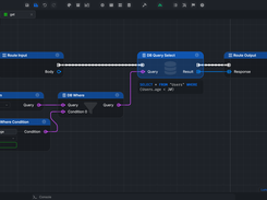 Luna Park Logic view showing a database query workflow that selects Users records where age is less than 30.