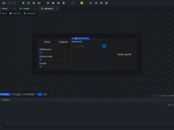 Luna Park editor Builder view showing a form interface with checkboxes, sliders, an interests field, and a component style inspector.