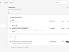 Mach Connections settings page showing CRM, Microsoft 365, and LinkedIn connection status and management controls.
