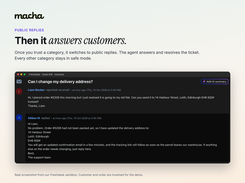 Public replies: once a category is approved, the agent answers and resolves the ticket