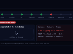 Failed run: shipping step, with screenshot and trace