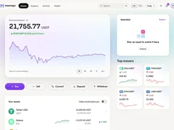 Marengo web dashboard with portfolio balance chart, asset list, watchlist, and trading actions.