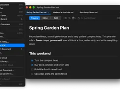 macOS Markd.ly preview window with document tabs and PDF export selected.