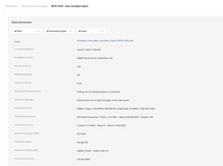 Data Extraction: structured fields with confidence checks - AI document data extraction for insurance. Field-by-field values pulled from claim documents, each with a confidence check, ready for your downstream systems. Available standalone, without automated decisioning.