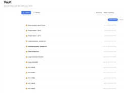 Vault: the document store behind every workflow - Secure, organized document storage that feeds each workflow. Project folders keep claim files complete and traceable, so missing documents are caught before assessment starts.