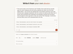 Your brief, your links, nothing else - it writes from the pages you attached and does not go looking. No search, no borrowed sources.