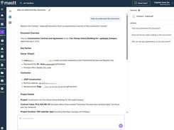 Mastt AI Document Chat lets users upload contracts and instantly query key details, stakeholders, dates, and insights through an interactive AI assistant.