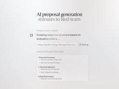 AI-generated proposals are structured and drafted based on evaluation criteria—minutes to red team review.