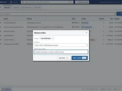 MecanicaMaestra orders screen with a Nueva orden dialog for customer Laura Méndez and a Nissan Versa.