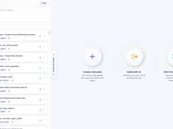 Agent Builder in light theme. Start a multi-agent workflow three ways: build manually, describe your goal for AI to architect, or launch from a template.