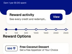 Mobile Pho 68 rewards screen showing a 139-point balance, reward activity, redemption milestones, and reward options.