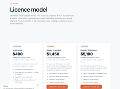 Pricing: one-time licence per domain, no renewal fee