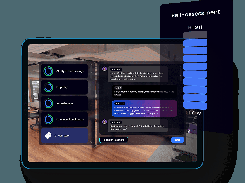 Dark training application interface with conversation feedback cards, skill scores for clarity, empathy, assertiveness, and emotional intelligence, and a self-assessment scale.