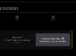 Dark mimem workflow screen titled “New Animation,” with Start, Create, Review, and Process steps and options to record footage or choose files from disk.