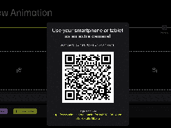 mimem animation workflow screen with a modal stating “Use your smartphone or tablet as an extra camera!” and displaying a QR code.