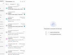 Mindcat Inbox shared WhatsApp inbox: the All tab with nine open leads from WhatsApp Dubai and Riyadh numbers, website chat and portal leads, each with the agent’s name and labels such as hot-lead, off-plan and viewing-booked.
