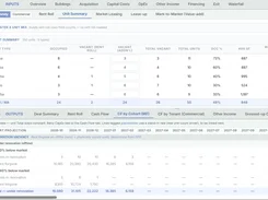 AI Advisor multifamily unit-summary screen with unit mix, occupancy, rents, uplift, and transition-vacancy projection.