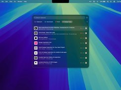 Minimal Paste search window filtered to a Design Inspo category, listing copied design and app-icon gallery links with timestamps and source icons.