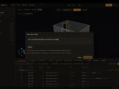 MobiCAM workspace with an AI cabinet-design prompt dialog above a cut-list table.