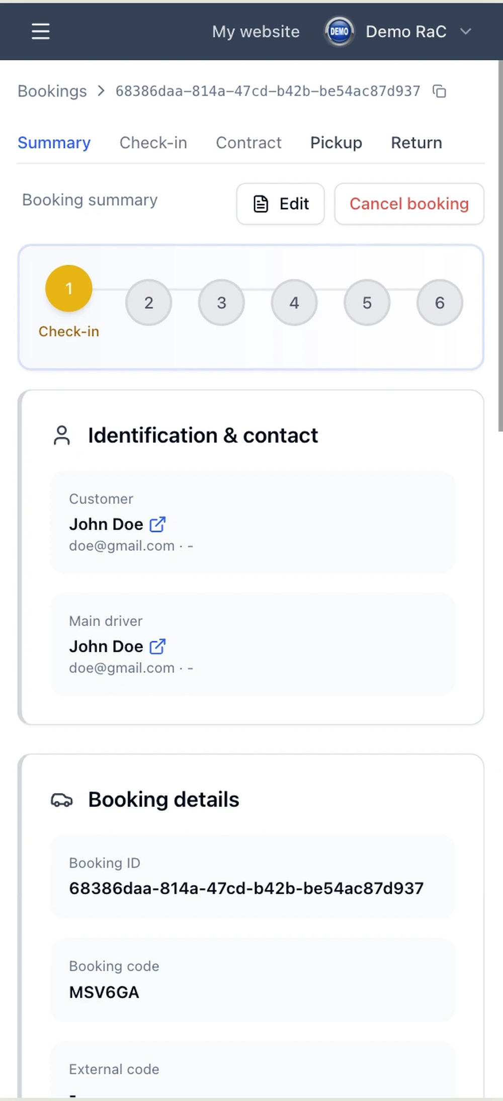 Booking Detail Mobile