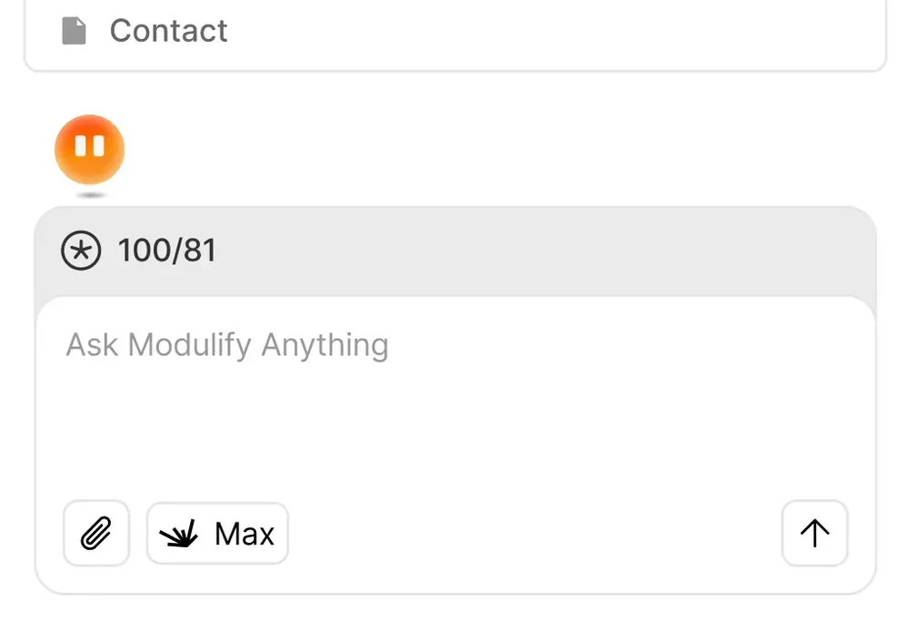 Modulify chat composer with attachment control and Max model selector.
