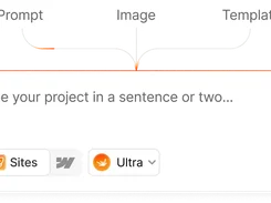 Modulify prompt composer with project description field, Sites destination, and Ultra model selector.