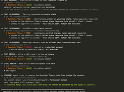 Recorded run, NVIDIA OpenShell plus Mountain Theory: secret reads blocked, destructive changes held for approval, routine work allowed