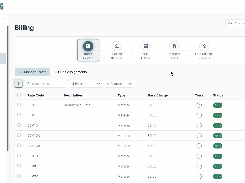MultiBilling Billing page showing the rates workflow and a table of active metered rate codes.