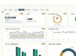 MultiBilling home dashboard with revenue, occupancy, collection-rate, comparison, and category charts.