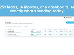 Campaigns dashboard listing sequence progress, leads, opens, replies, reach, and status.