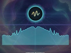 Square cosmic visualizer with a cyan circular waveform emblem above a turquoise audio graph, labeled “MIDNIGHT SIGNAL” and “THE ASTRAL CLUB.”