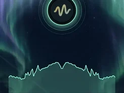 Vertical aurora-themed visualizer with a circular waveform emblem, a turquoise audio line graph, and the text “MIDNIGHT SIGNAL” and “THE ASTRAL CLUB.”