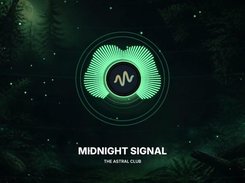 Wide forest-themed visualizer with a green radial audio spectrum surrounding a circular waveform emblem and “MIDNIGHT SIGNAL” text.