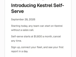 Close-up of a light-themed application workspace with Conversation and Live tabs; the Live browser panel displays a sample Kestrel Self-Serve blog post.