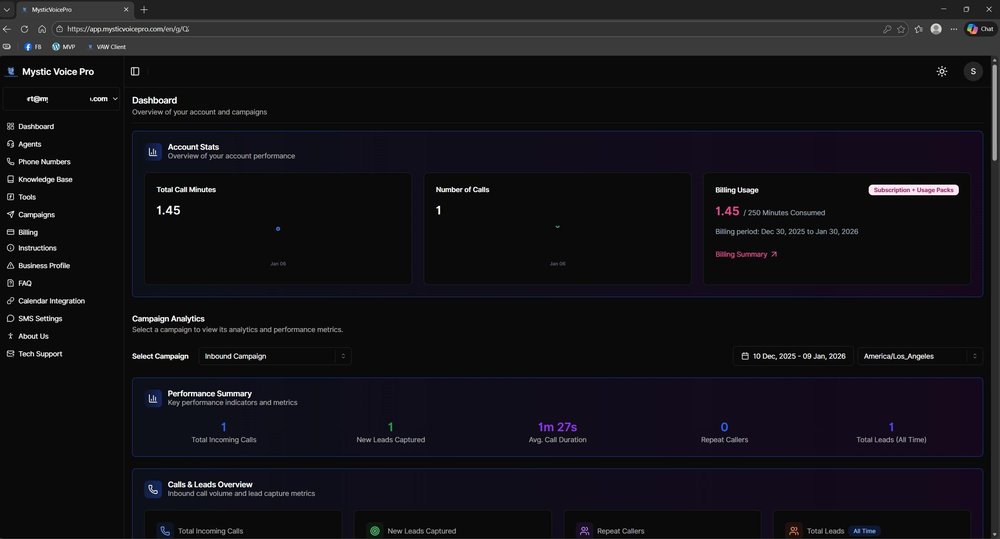 MysticVoicePro - Client Dashboard