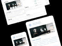 Composite showing a website-editor form with cover image and review fields alongside mobile and desktop previews of a business page.
