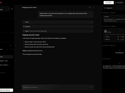 BreachLine workspace session titled “Staging security review,” with Shell, Browser, and Agent sections, engagement status, severity summary, and session navigation.