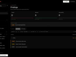 BreachLine Findings page listing three findings: account access needs review, session cookie configuration, and security header recommendation.