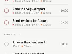 Needt mobile Tasks screen with Inbox, Today, Upcoming, and All tabs and lists of overdue and scheduled tasks.