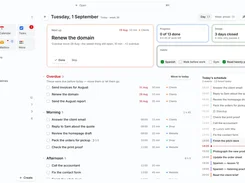 Needt desktop home dashboard showing an overdue task, progress and streak cards, habits, task lists, projects, and a daily schedule.